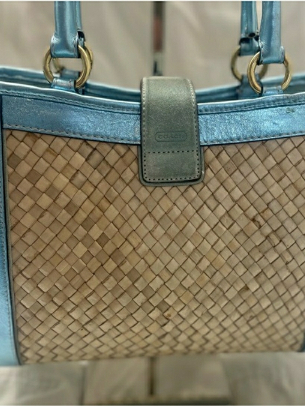 Coach Vintage Lt. Ed. Sea Foam Woven Boxy Tote Bag EUC - Picture 11 of 16